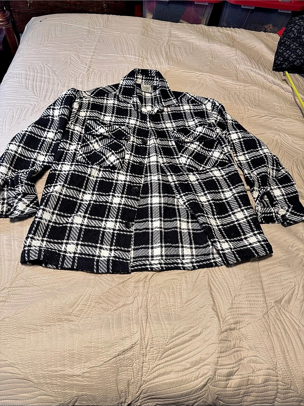 Maison Article Plaid Jacket in Black & White Size Medium